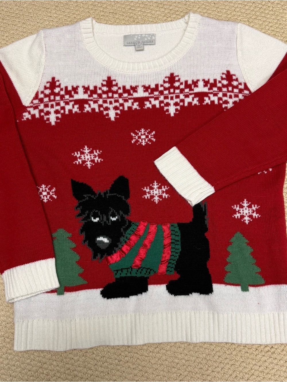 Carolyn Taylor Festive Red Scottie Dog Holiday Sweater size PXL